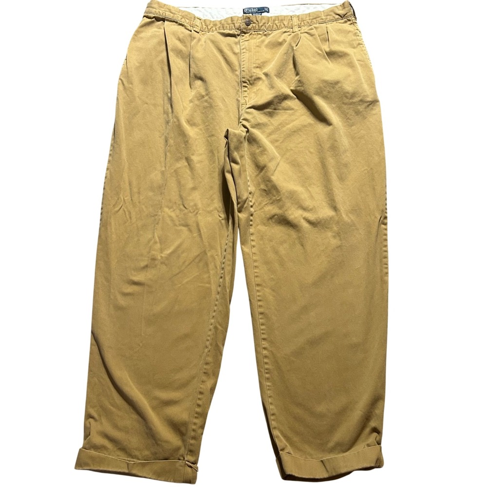 VTG Polo Ralph Lauren Hammond Pant Mens 42x30 (Fits 40x28) Tan Pleated Cuffed
